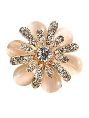 Pale Peach Acrylic and Rhinestone Adjustable Ring